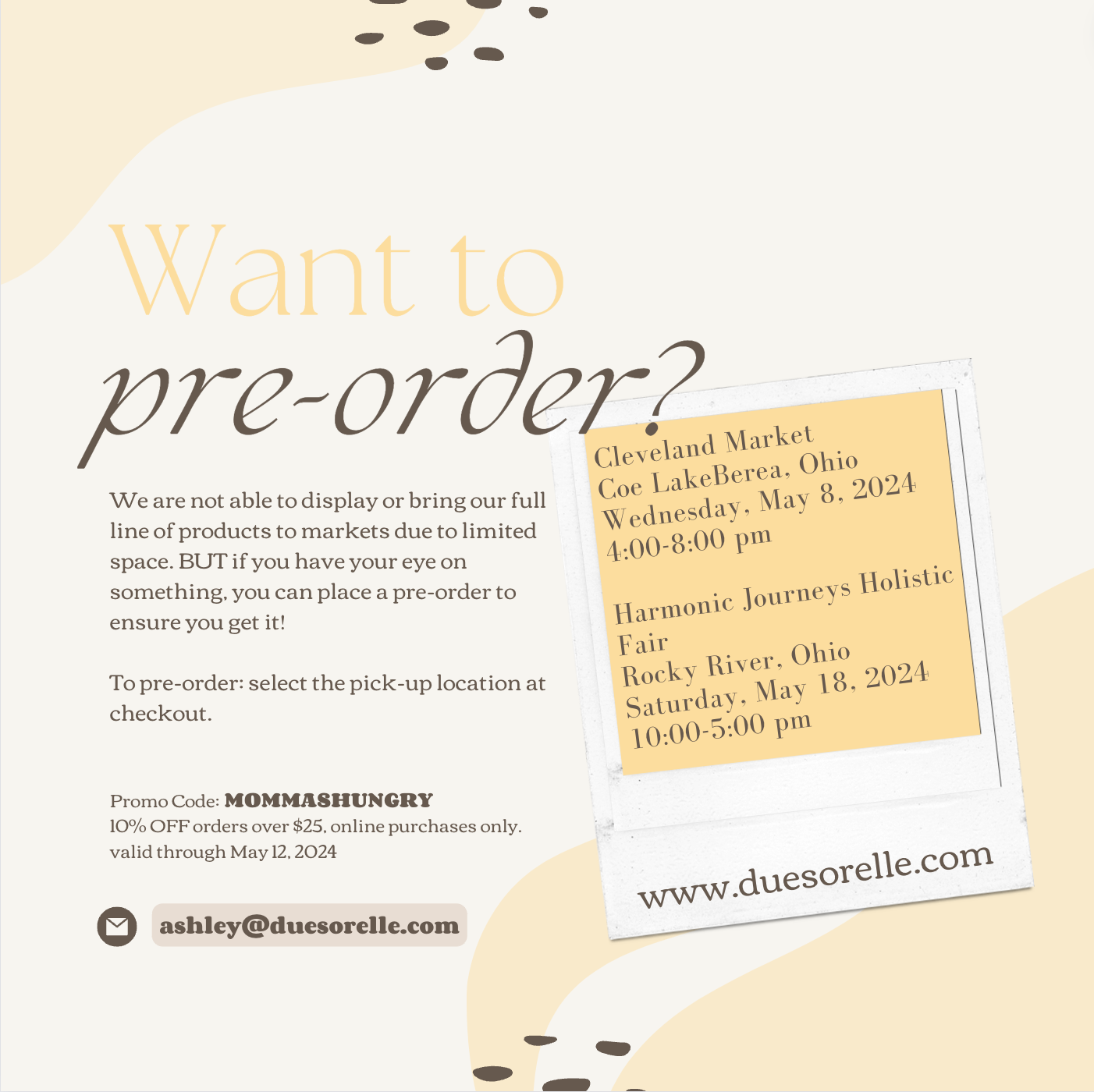 Can I pre-order for your upcoming markets?